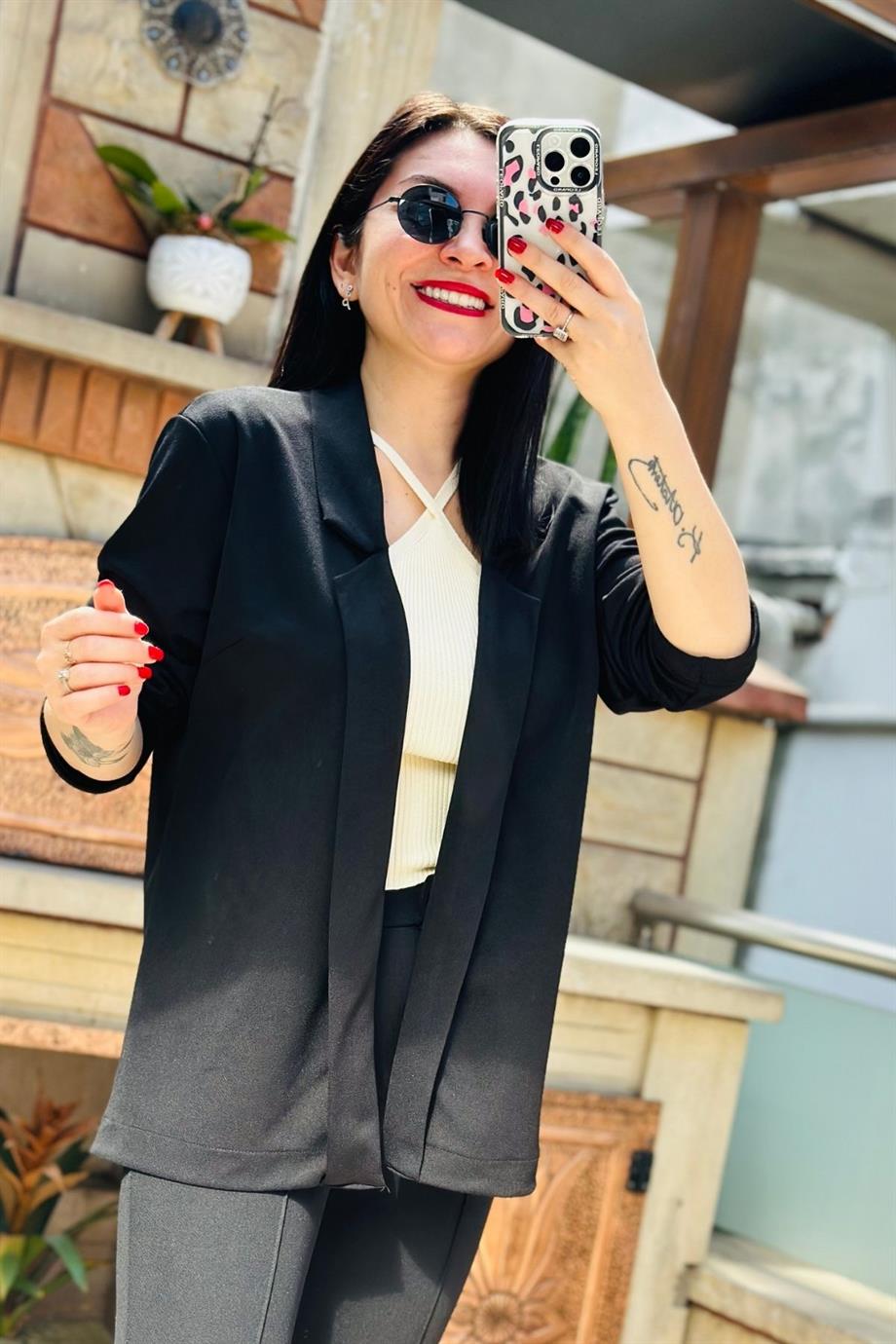 Scuba Krep Salaş Blazer Ceket SİYAH