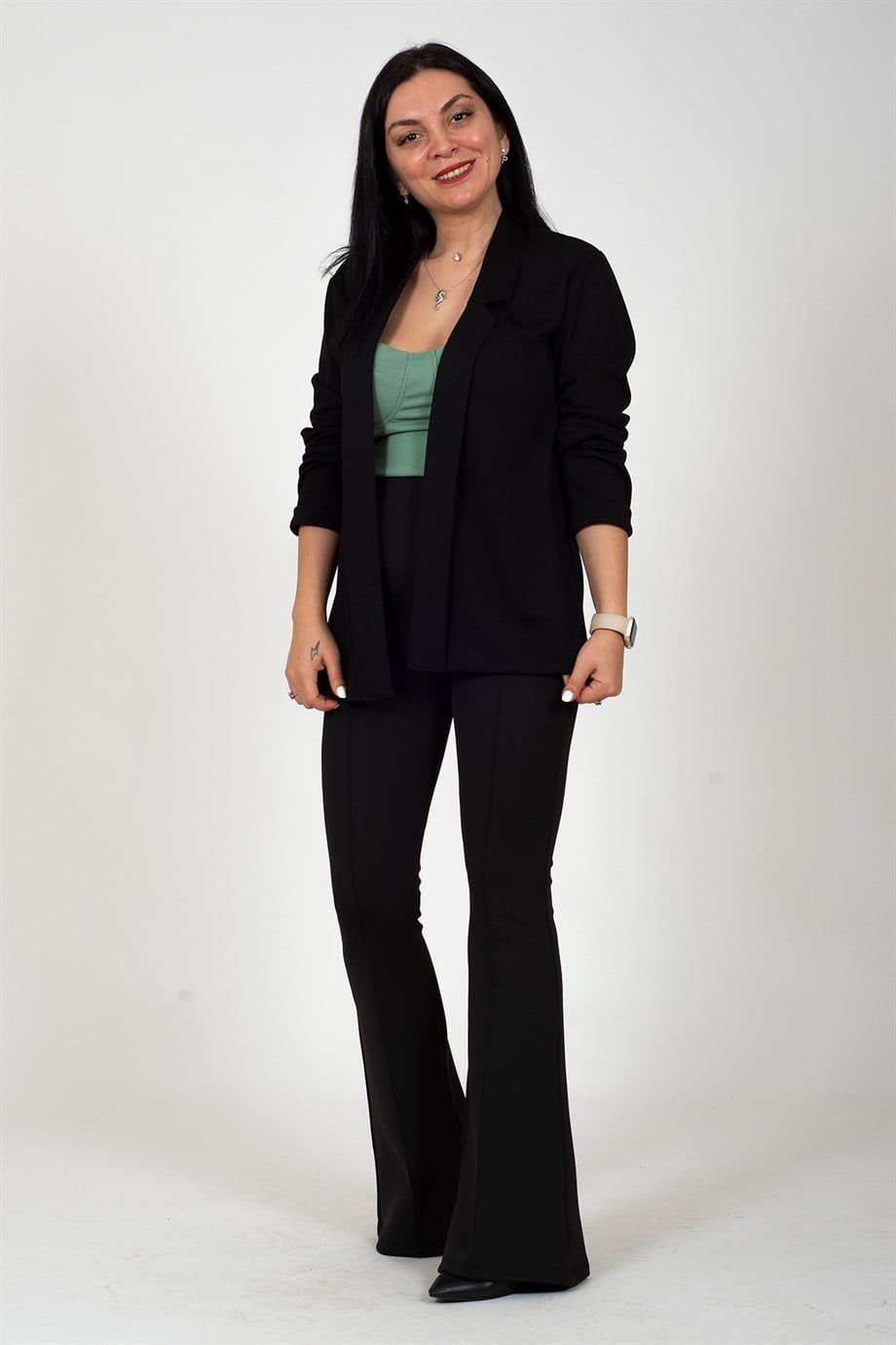 Siyah Duble Yaka Duble Kol Blazer Ceket