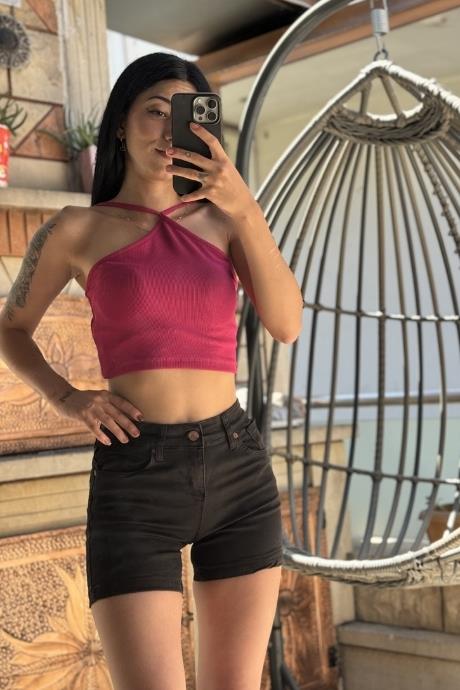 İp Askılı Kaşkorse Crop Fuşya