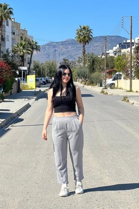 Beli Lastikli Bol Paça Gri Pantolon