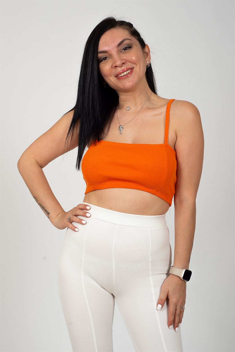 Turuncu İnce Askılı Kaşkorse Crop