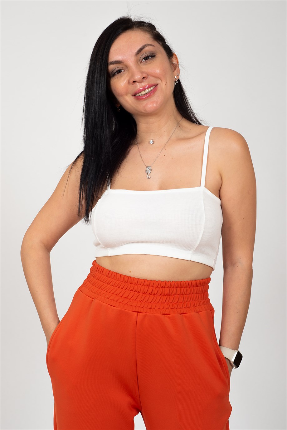 Beyaz İnce Askılı Kaşkorse Crop
