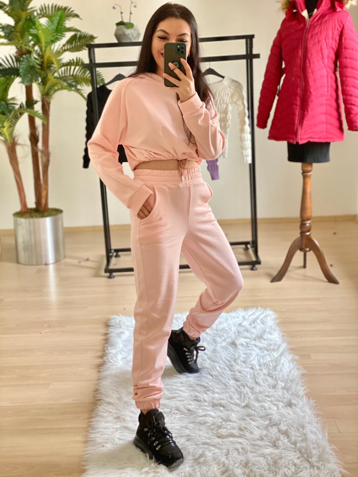 3 İplik Polar Sweat Pudra Pembe Eşofman Takımı