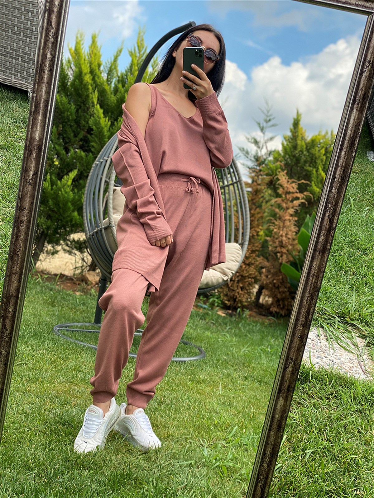 3'lü Gül Rengi Triko Takım