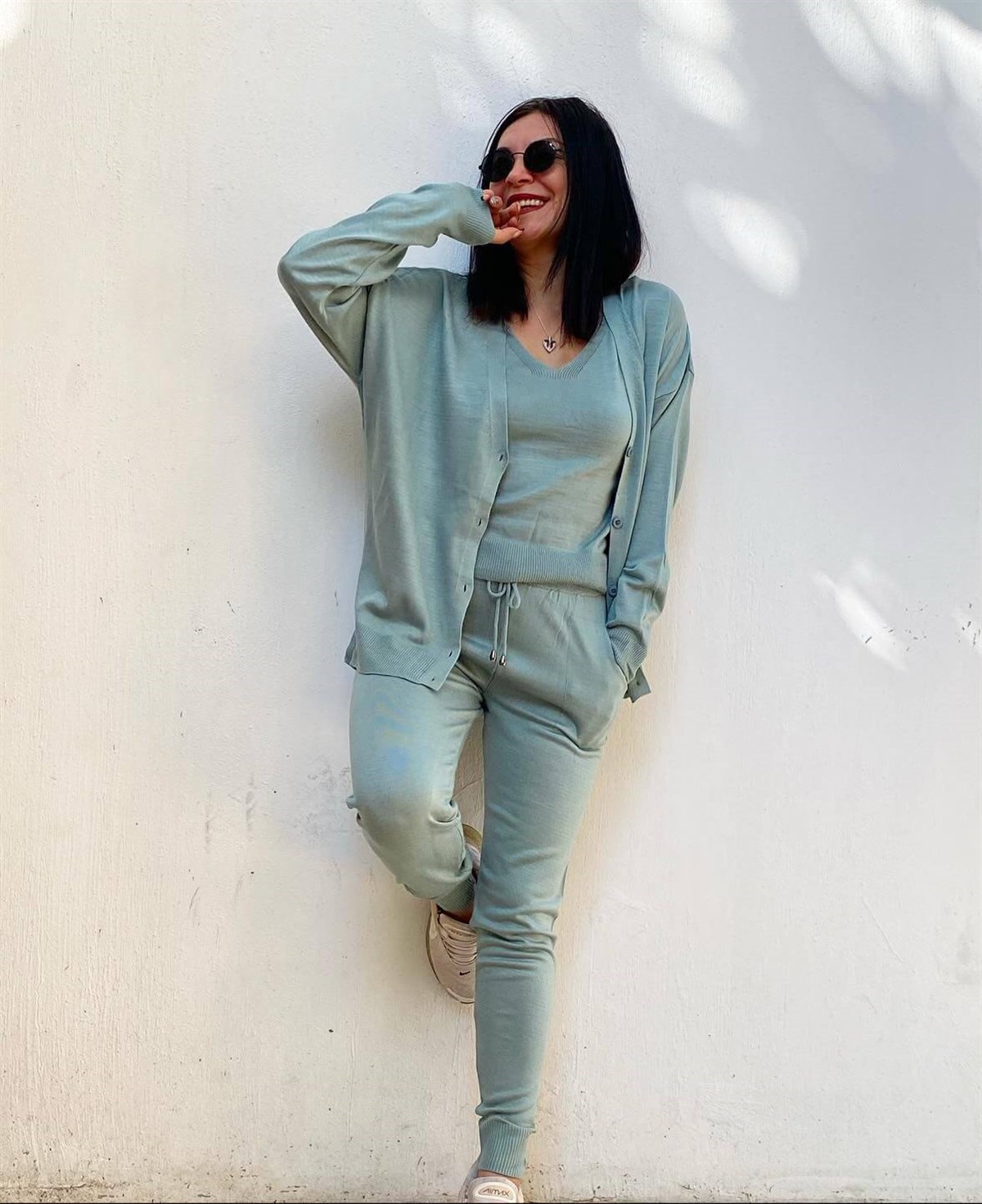 3'lü Mint  Rengi Cepli Triko Takım