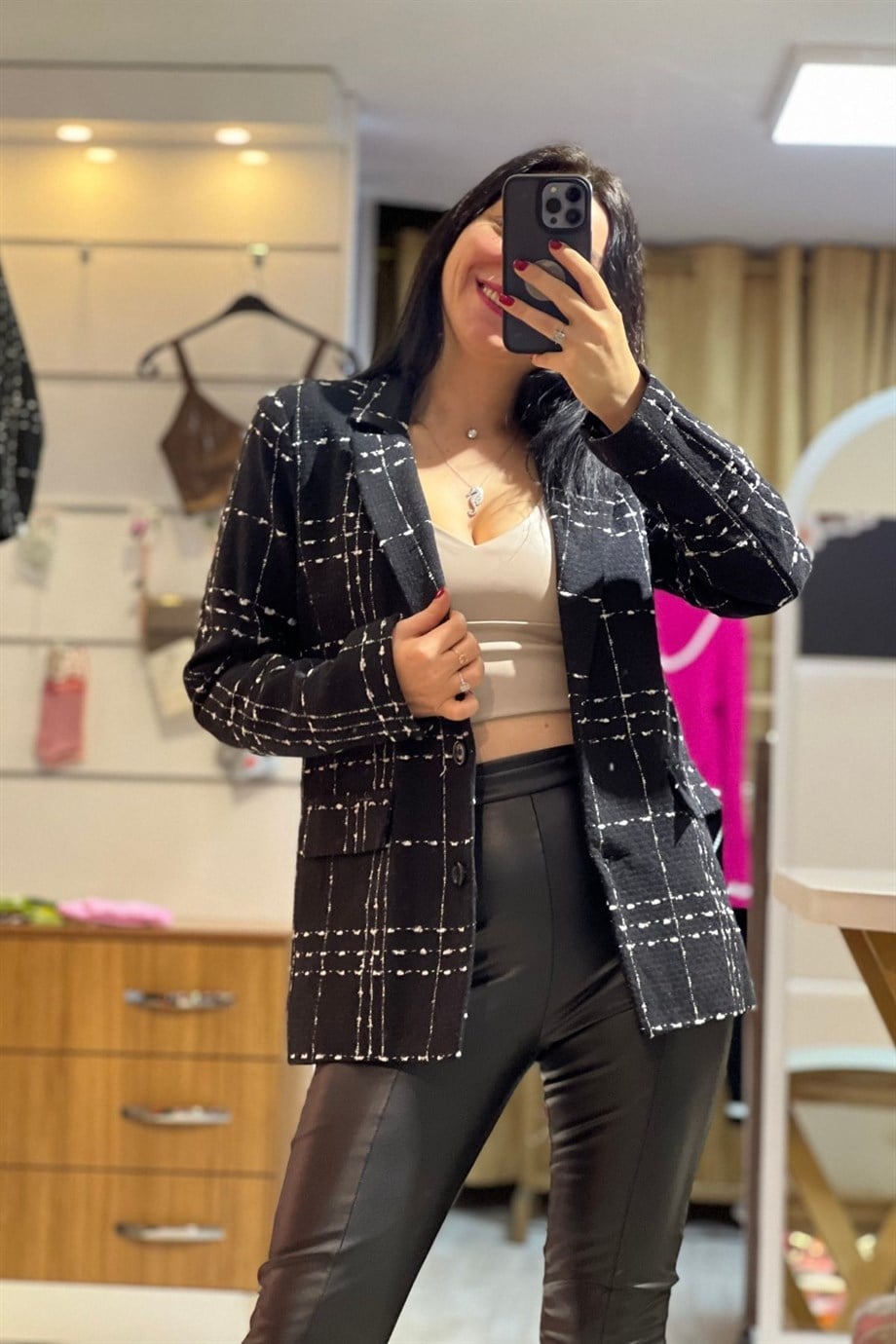 Siyah Tüvit Düğmeli Astarlı Blazer Ceket