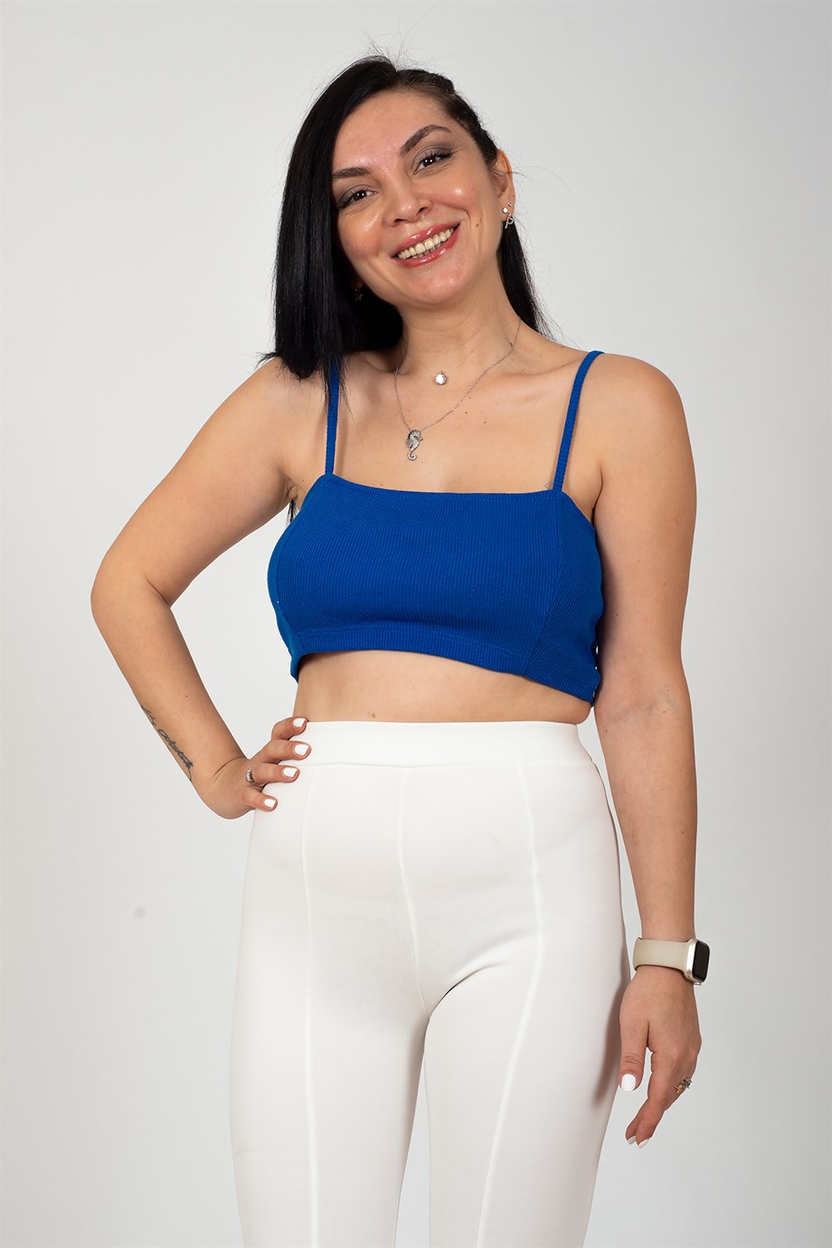 Saks İnce Askılı Kaşkorse Crop