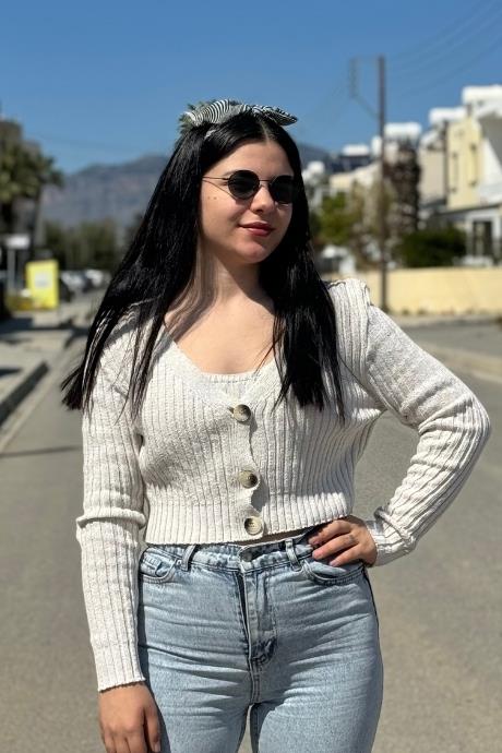 Hırka Crop Triko Takım Bej