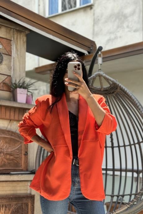 Kolları Büzgü Detaylı Ceket Turuncu