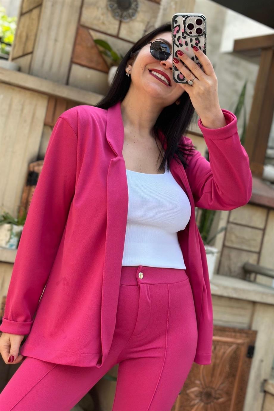 Scuba Krep Salaş Blazer Ceket FUŞYA