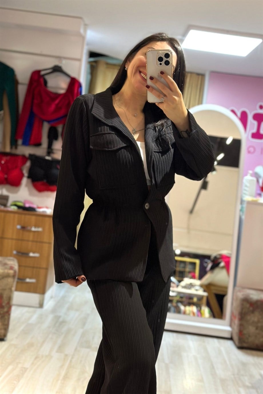 Bel Lastik Tek Düğmeli Astarlı Düz Blazer Ceket Siyah