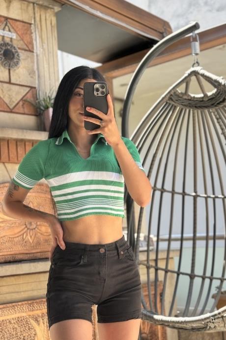 Sık Şerit Detaylı Triko Crop