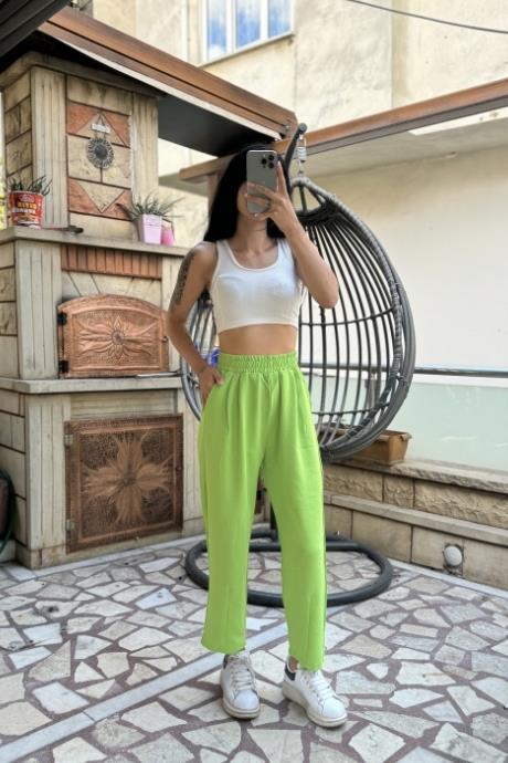 Beli Lastikli Ayrobin Kumaş Pantolon FISTIK YEŞİL