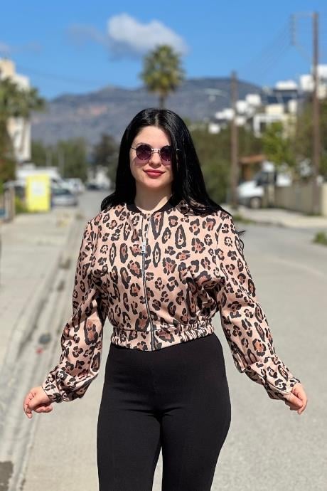 Leopar Desenli Bel Lastikli Bomber Ceket LEOPAR
