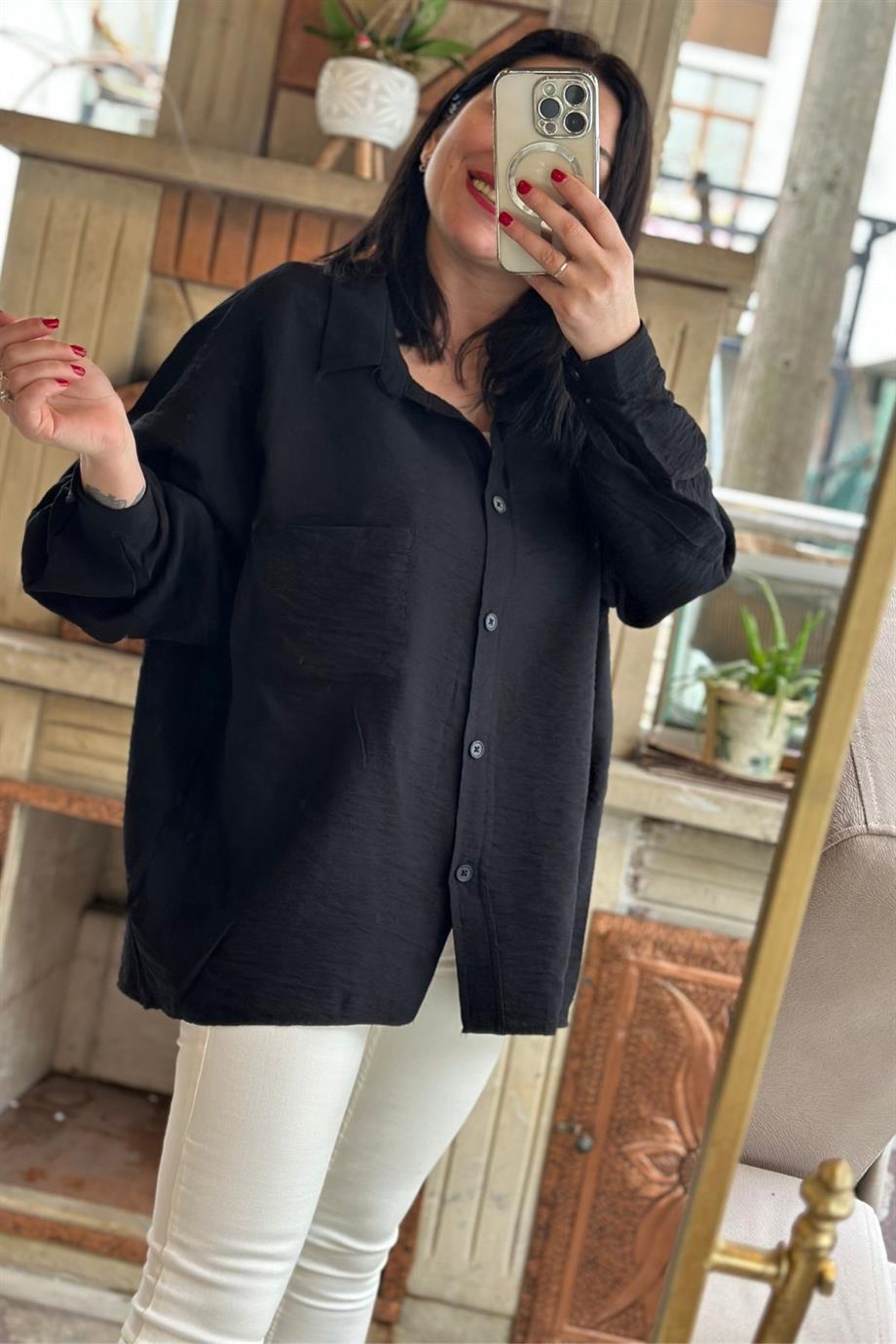 Salaş Oversize %100 Pamuklu Keten Kumaş Gömlek