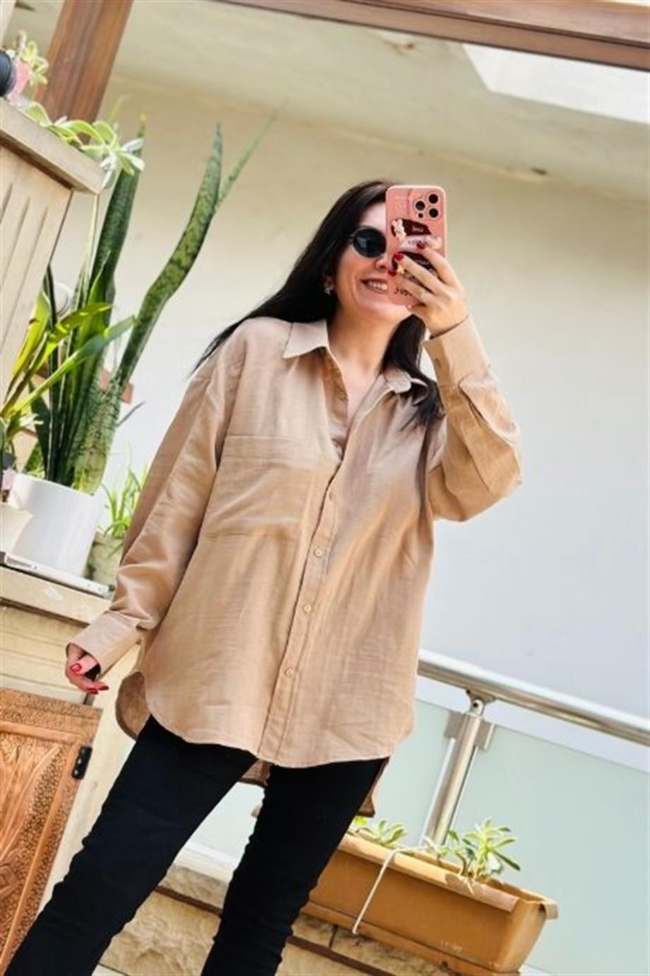 Pamuklu Kumaş Gömlek BEJ