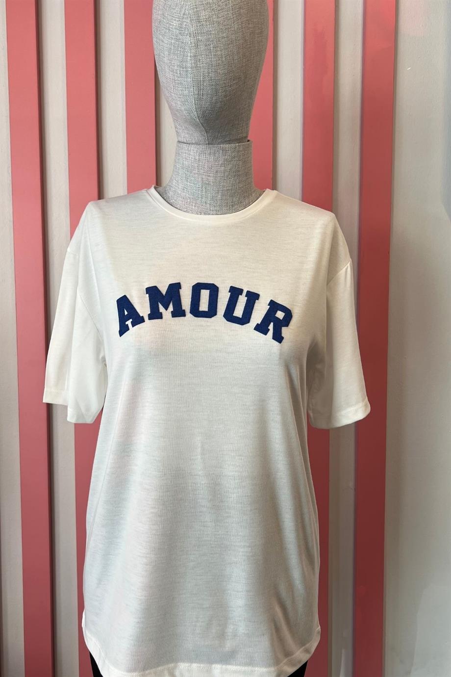 Bisiklet Yaka Amor Yazı Baskılı Tshirt SAKS