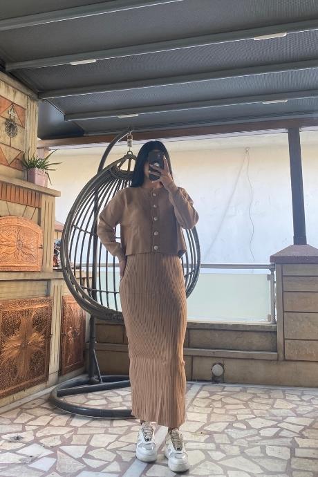 Hırka Elbise 2li Triko Takım Camel
