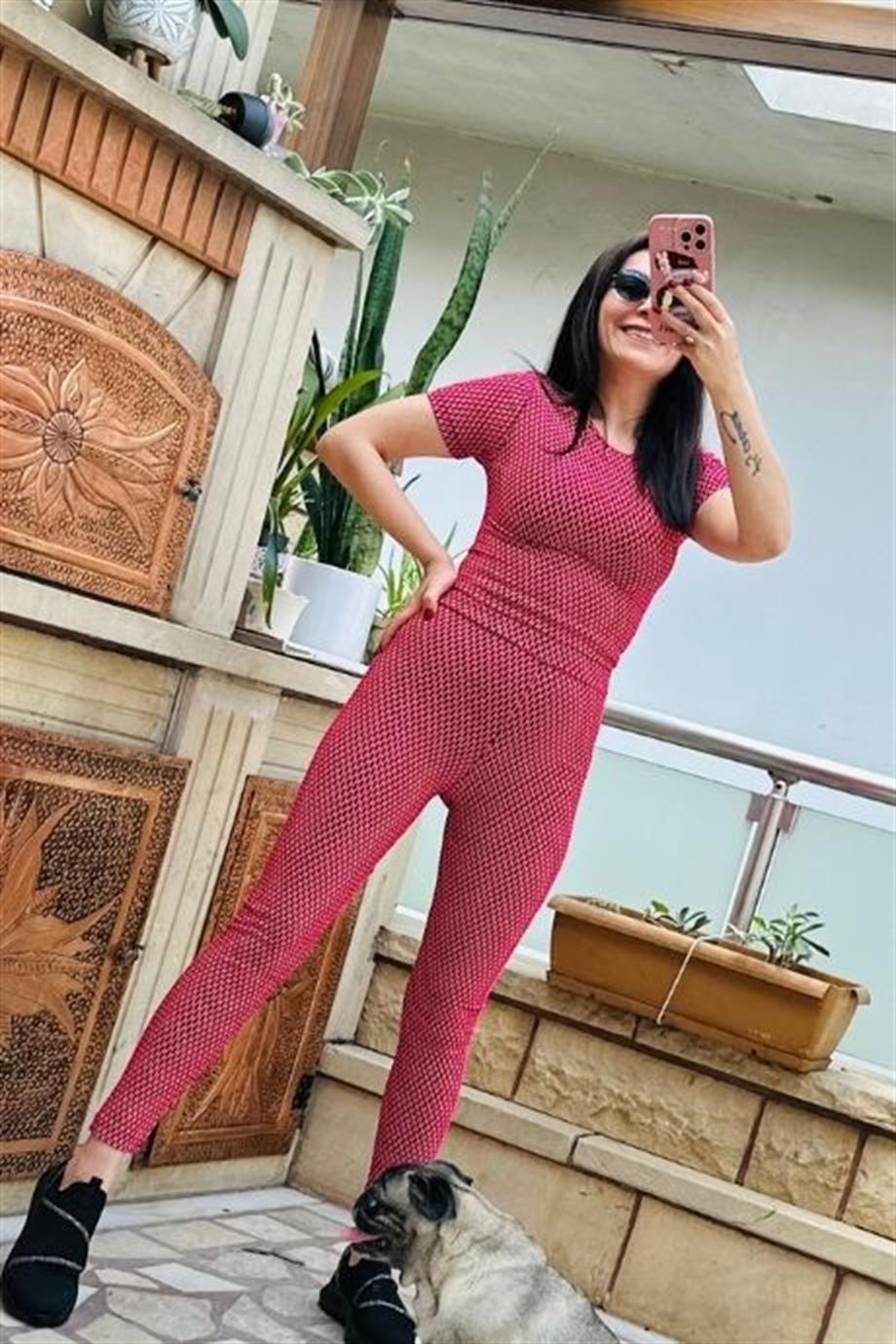 Minik Kare Desenli Bluz Tayt Brezilya Takım FUŞYA