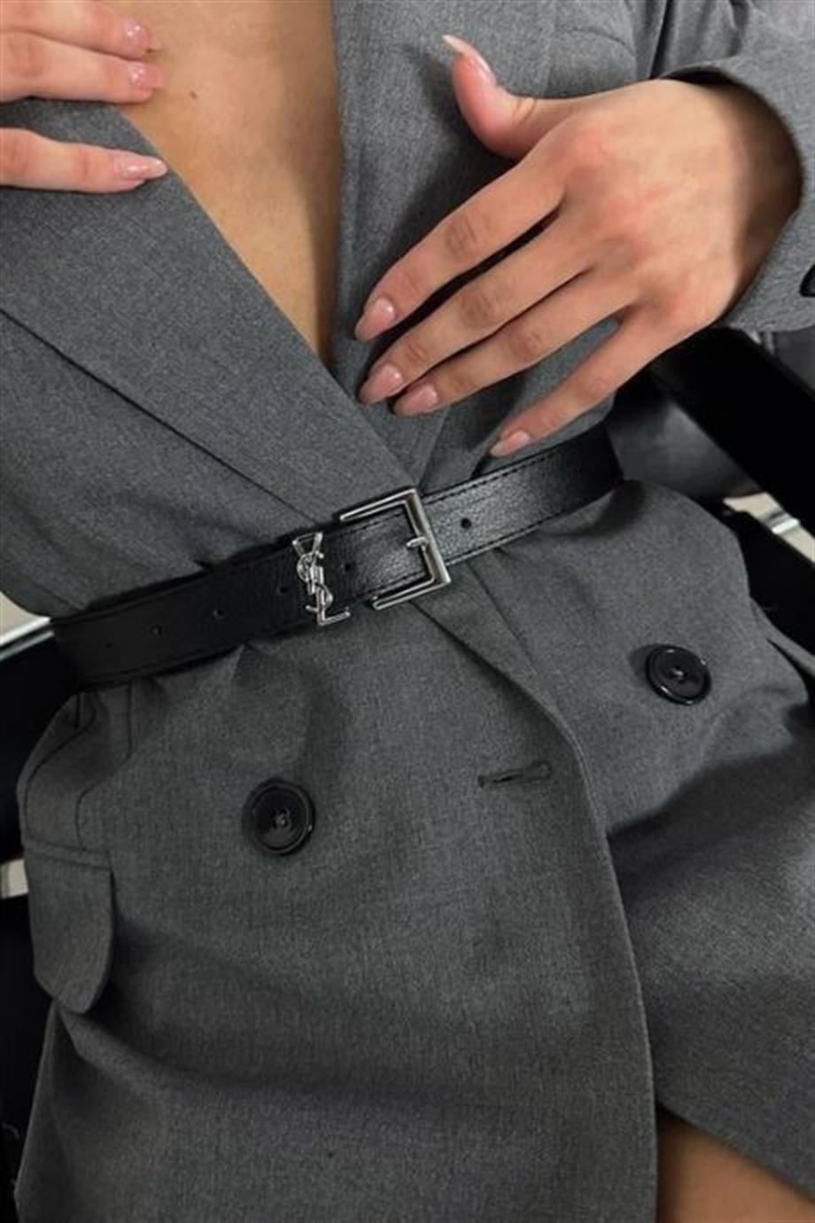 YSL Toka Detaylı Düz Deri Kemer GÜMÜŞ