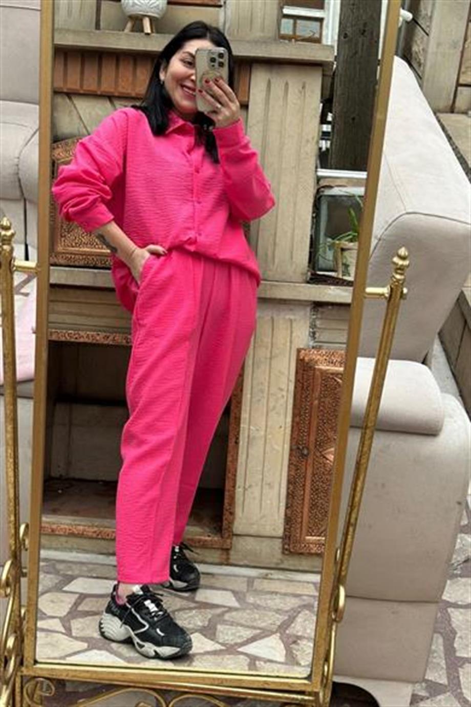 Oversize Kalıp Gömlek Şalvar İkili Takım FUŞYA