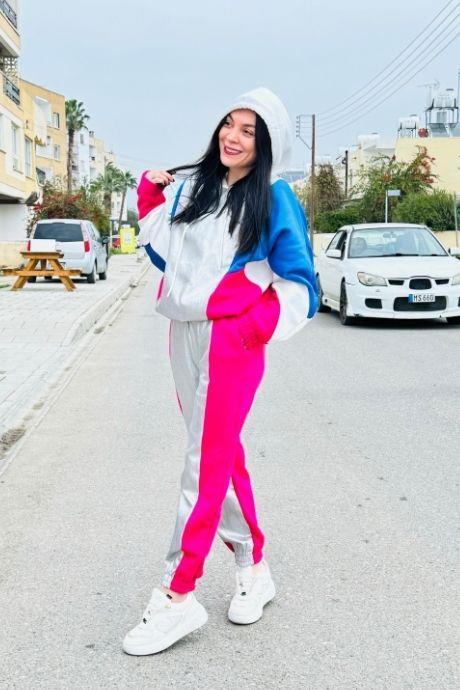 Parlak Renkli Şardonlu Alt Üst Eşofman Takım PEMBE