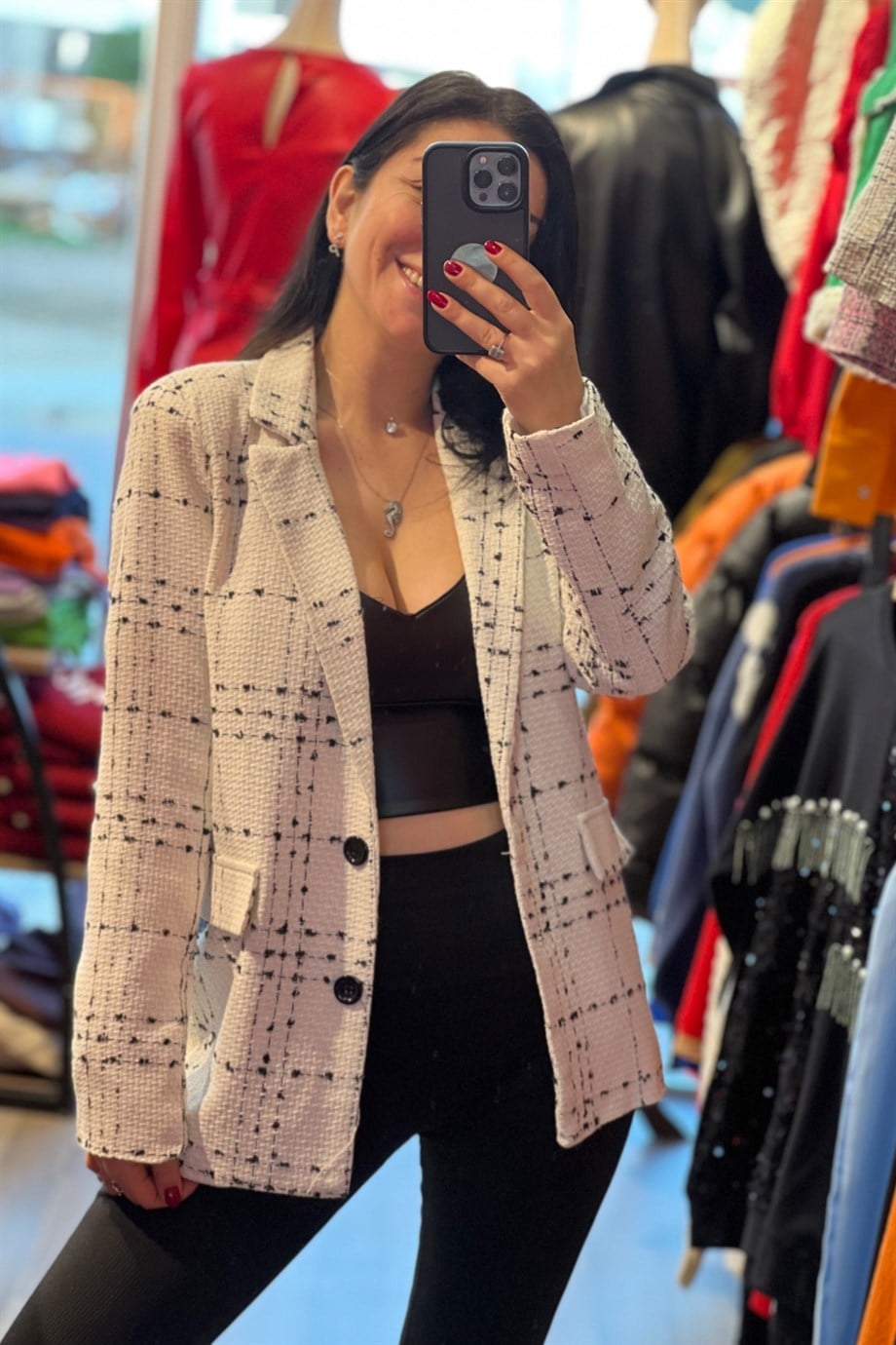 Beyaz Tüvit Düğmeli Astarlı Blazer Ceket
