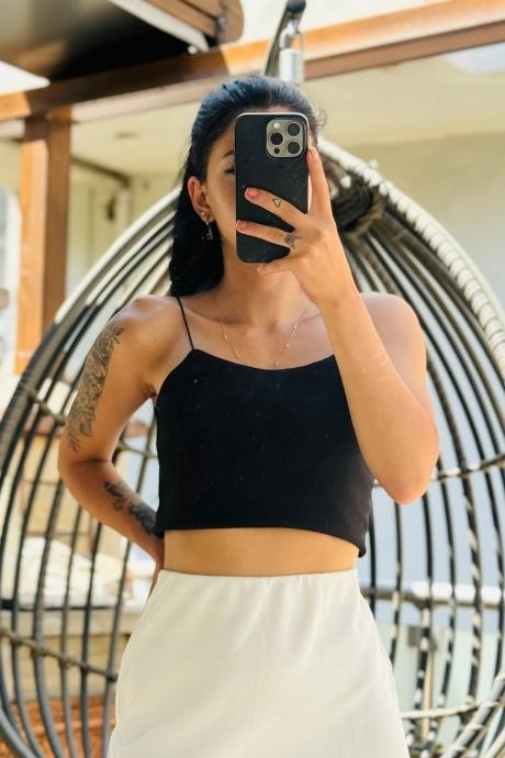 Lastik İp Askılı Kaşkorse Crop