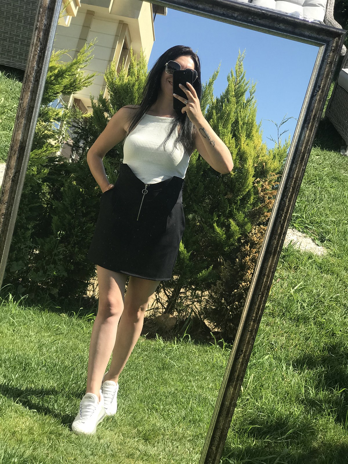 Atlas Kumaş Bel Lastikli Fermuar Detaylı Mini Etek
