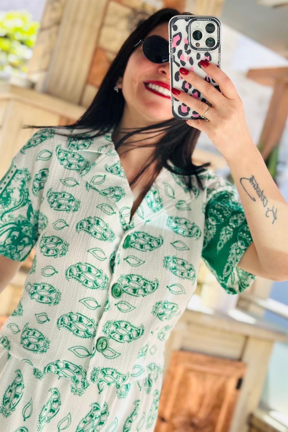 Etnik Desenli Palazzo 2 li Takım YEŞİL