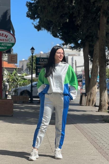 Parıltı Detaylı 3 İplik Alt Üst Eşofman Takım Yeşil