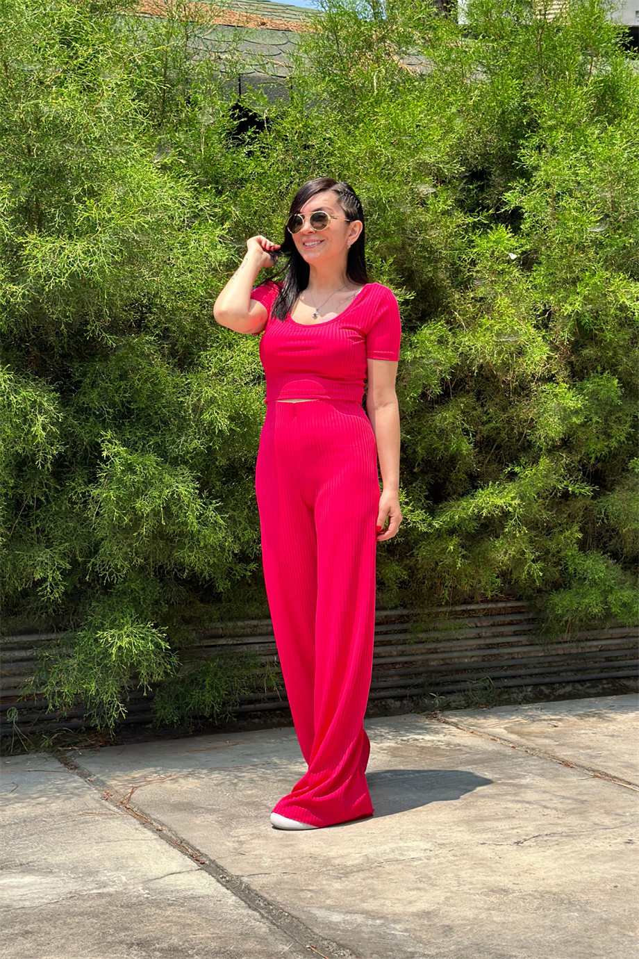 Beli Lastikli Fitilli Palazzo Pantolon FUŞYA