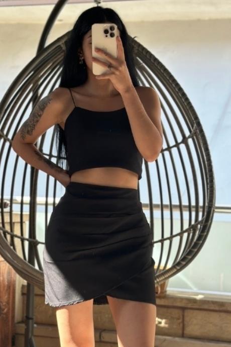 Büzgülü Kapaklı Model Etek Siyah