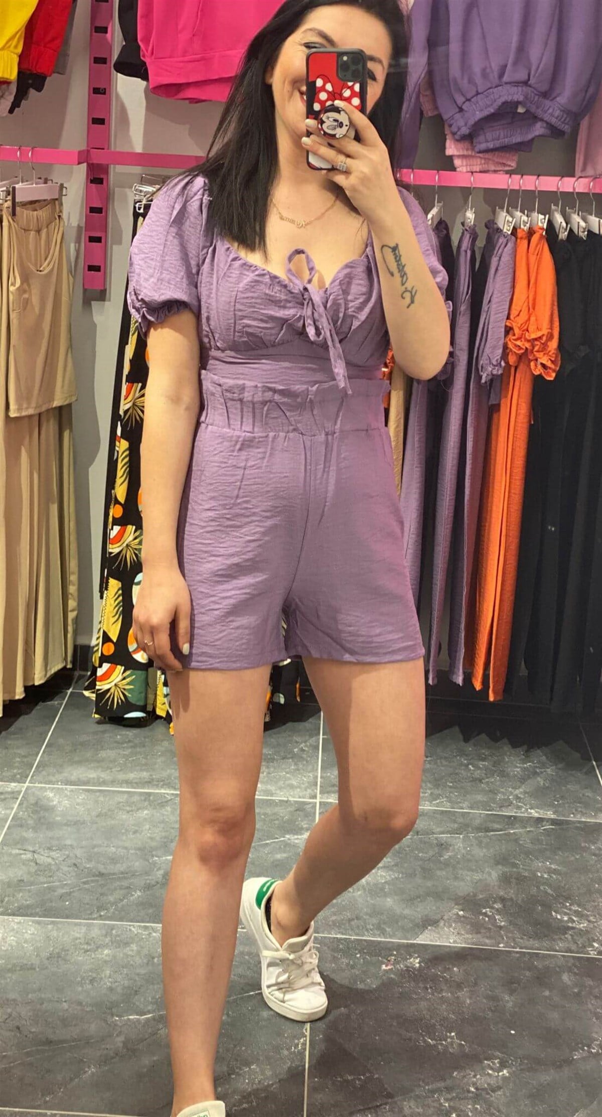 Beli Lastikli Lila Keten Şort