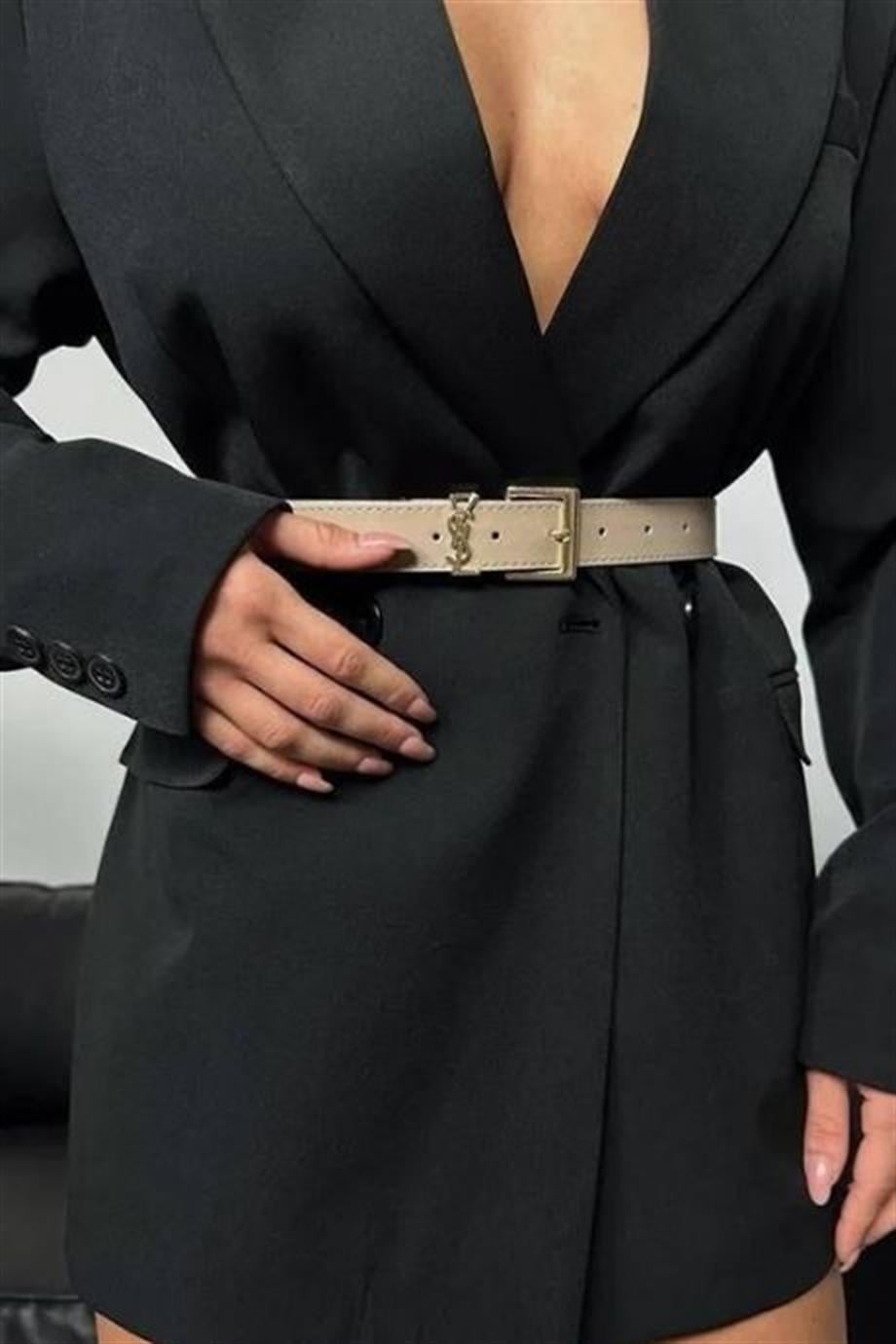 YSL Toka Detaylı Düz Deri Kemer KREM