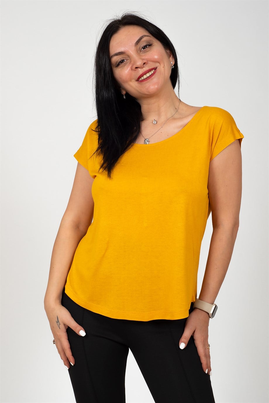 Hardal Arkası Çapraz Yanları Oval Detaylı Bluz