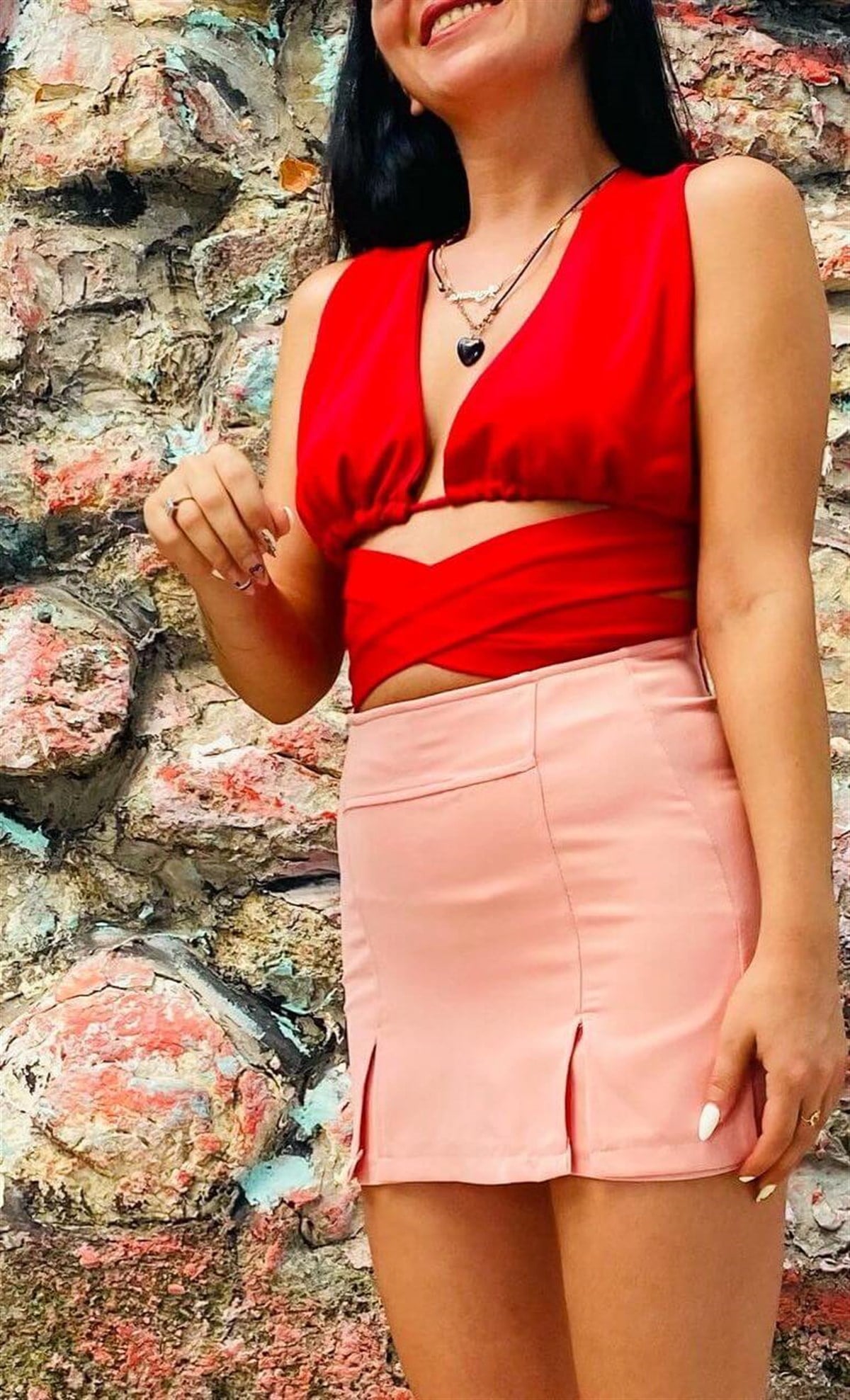 Çapraz Tasarım Kırmızı Crop Bluz