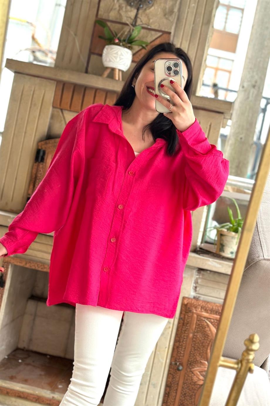 Salaş Oversize %100 Pamuklu Keten Kumaş Gömlek