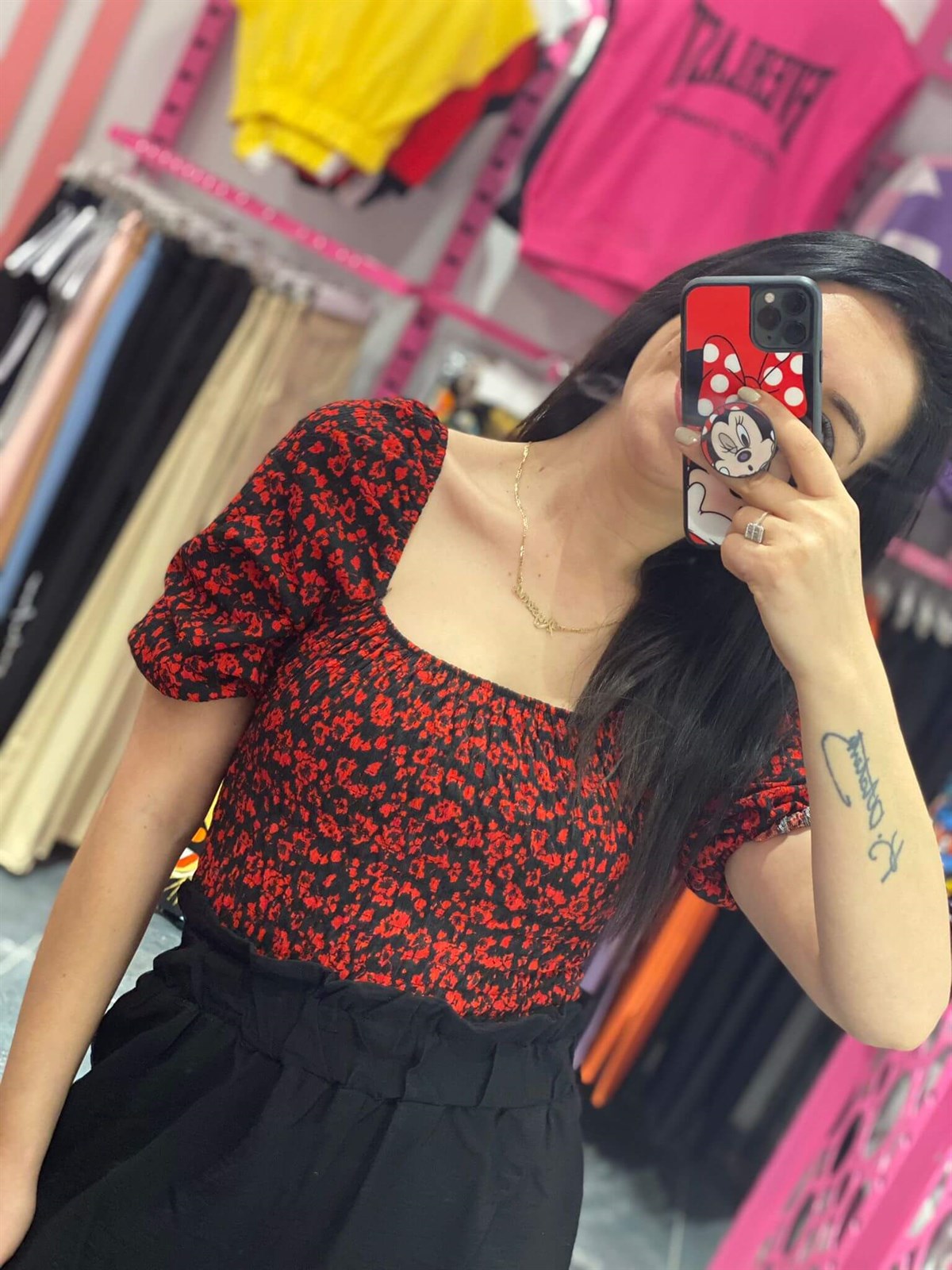 Çıtır Çiçek Desenli Gipeli Crop Bluz