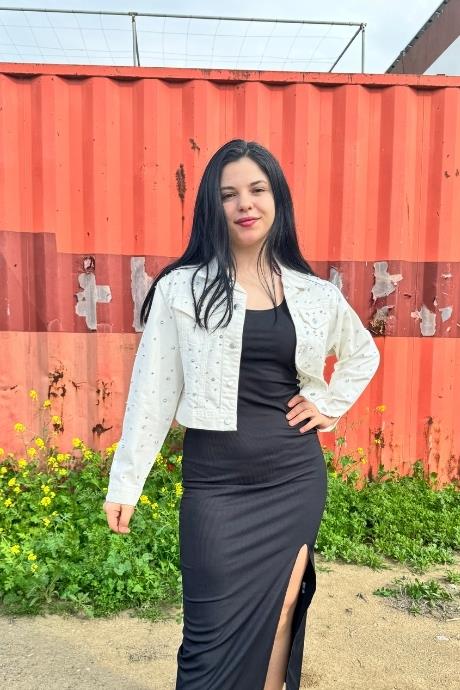 Zımba Taş Ve Boncuk Detaylı Crop Model Kot Ceket BEYAZ
