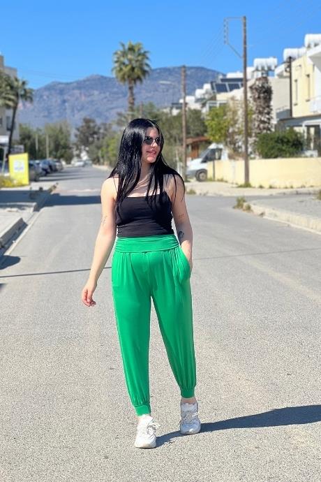 Sandy Kumaş Şalvar Zümrüt