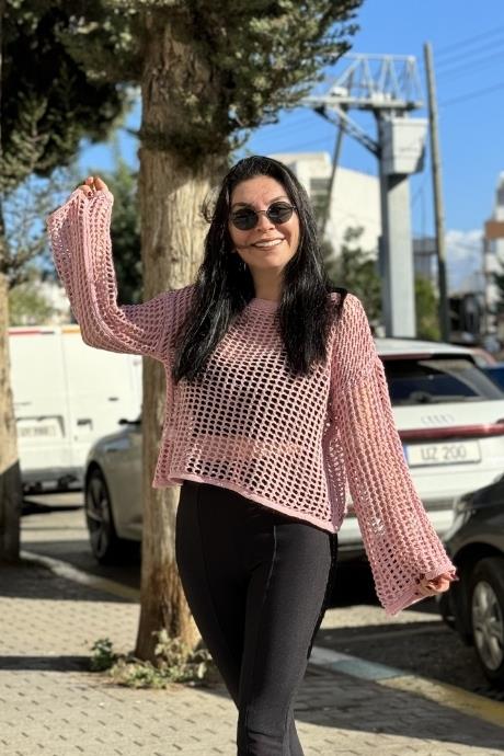 Delikli Standart  Beden Kazak PEMBE