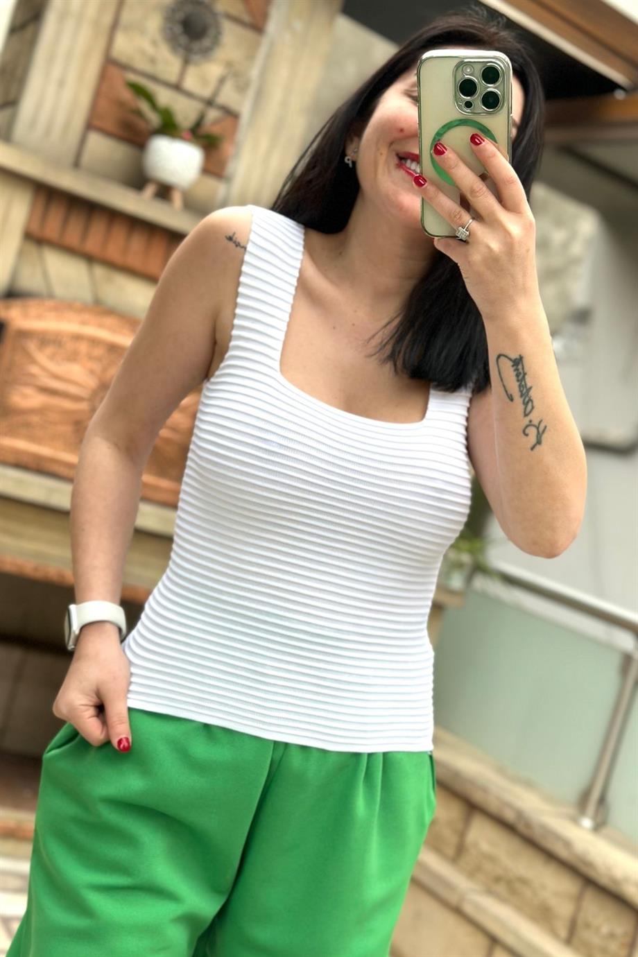 Fitilli Kalın Askılı Crop Top BEYAZ