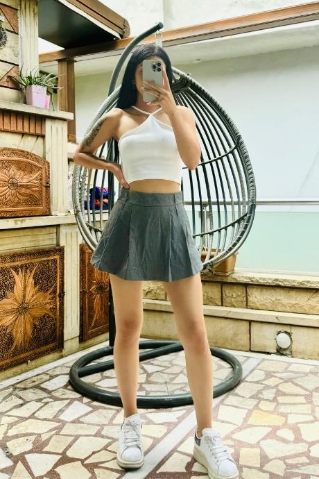 Klasik Model Tasarım Şort Etek Gri