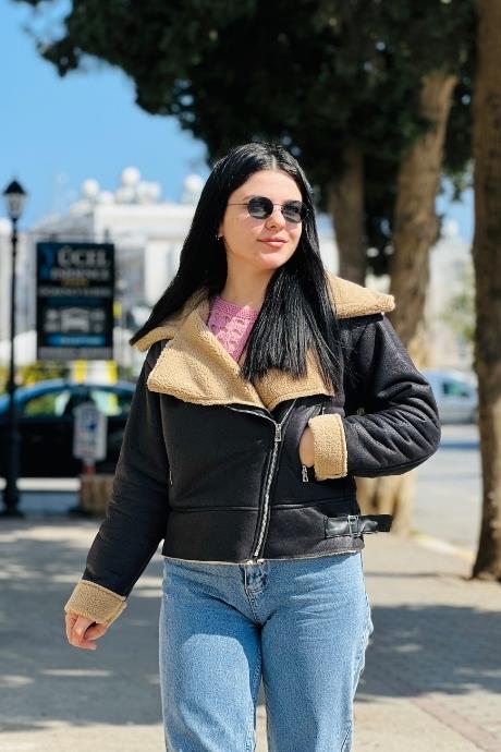 Dik Yaka İçi Kürklü Kışlık Süet Mont