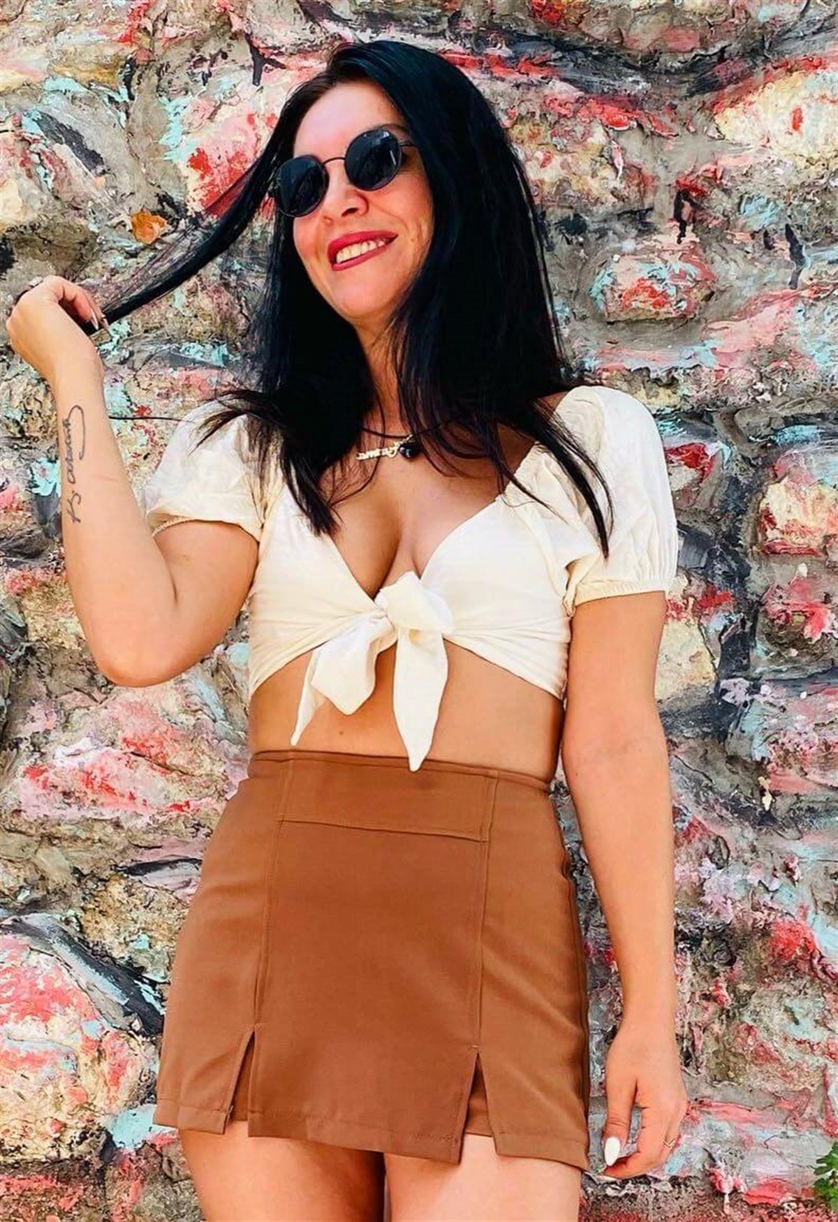 Ekru Ham Keten Tasarım Crop bluz