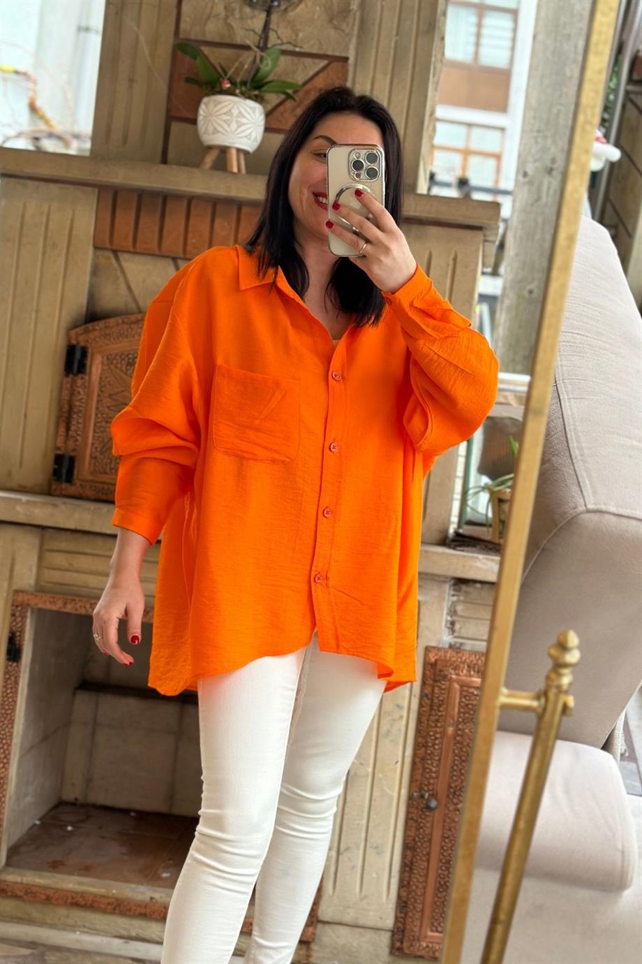 Salaş Oversize %100 Pamuklu Keten Kumaş Gömlek