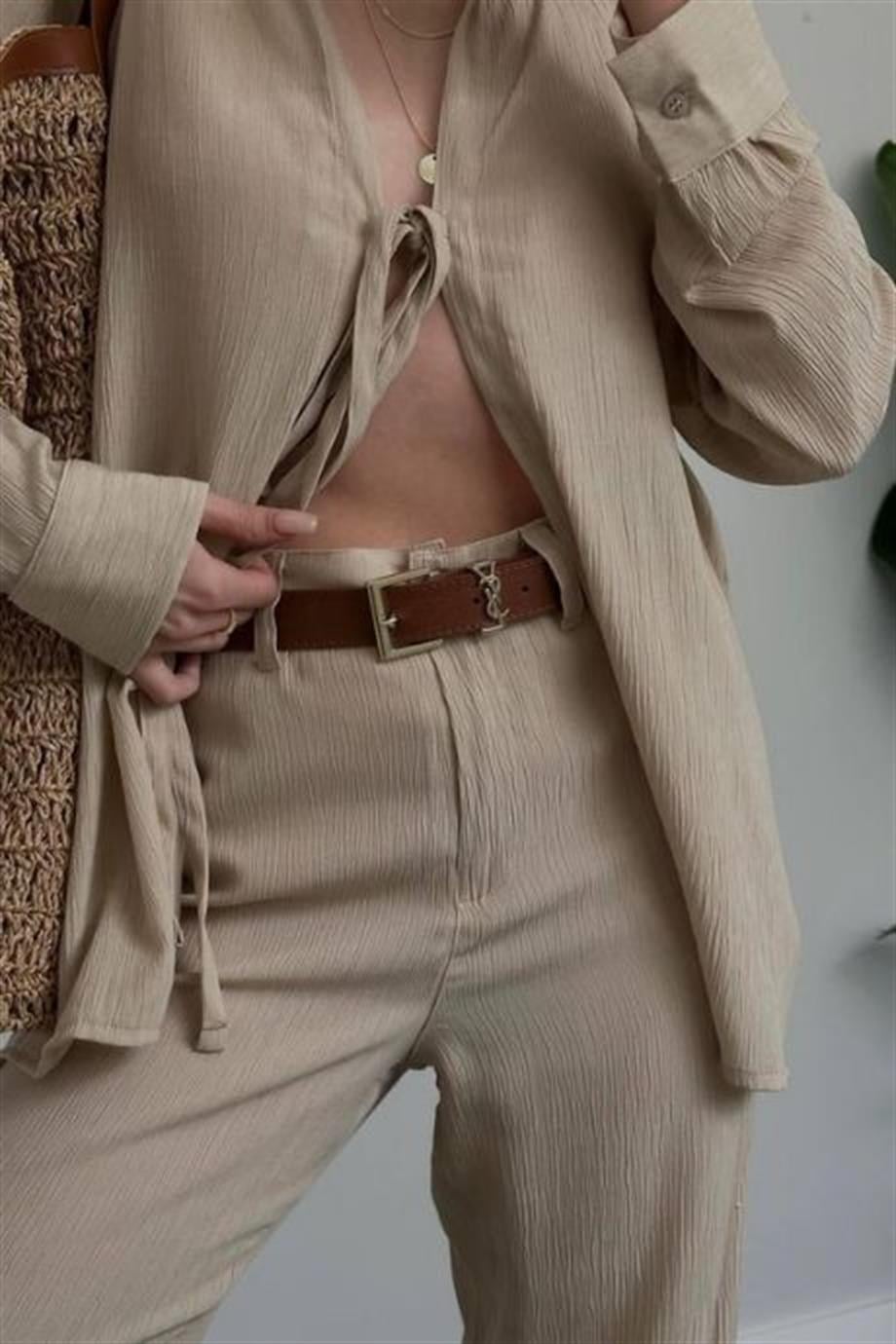YSL Toka Detaylı Düz Deri Kemer KAHVERENGİ