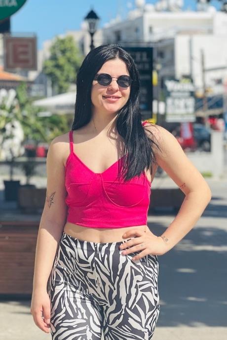 İnce Askılı Dikiş detaylı Crop Bluz