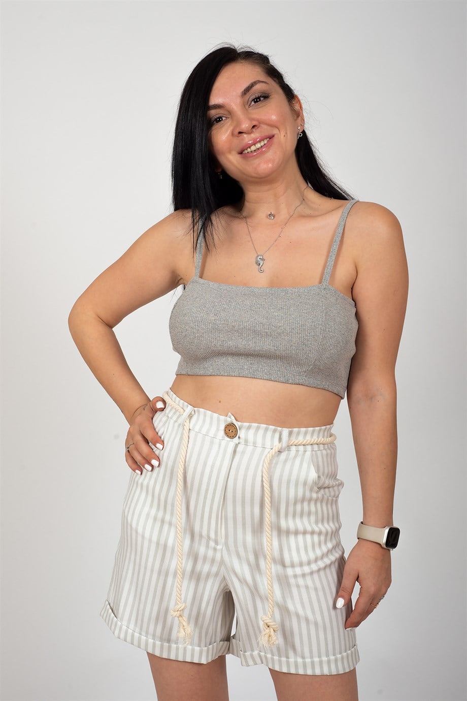 Gri İnce Askılı Kaşkorse Crop